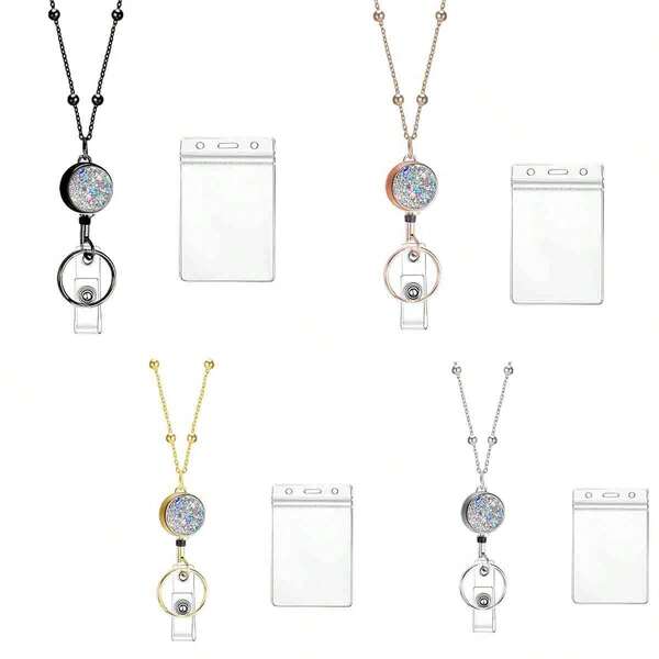 Bộ 1 món (Dây đeo + Giá đựng thẻ + Kẹp huy hiệu) gồm kẹp huy hiệu dây xích vàng tối giản, cuộn dây đeo huy hiệu y tá có thể thu gọn, dây đeo đính hạt thời trang, móc khóa bền chắc, kẹp cài cổ tay áo, thích hợp cho nhân viên y tế, y tá, nhà tâm lý học, nhân viên văn phòng, nhân viên xã hội, phụ nữ, quà tặng Ngày Y tá, Ngày Nhà giáo.