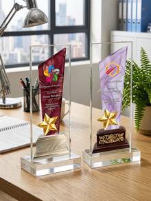 1pc Personalized Acrylic Trophy, Customizable Logo And Text, Star/Goat Head Design, Customizable Color Options Suitable For Corporate And Event Awards, Elegant Gradient Crystal Trophy, Perfect For Office Awards And Anniversary Gifts - Multicolor - View 6