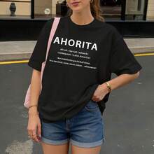 Camiseta Negra con Estampado Ahorita para Mujer Casual Verano - Negro - Ver 3