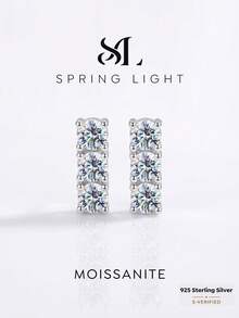 一对0.1克拉三石扭曲莫桑石925纯银耳环，优雅迷人，适合订婚、结婚、闺蜜生日、周年纪念日和新娘婚礼珠宝。 - 一字莫桑耳釘 - 查看 1