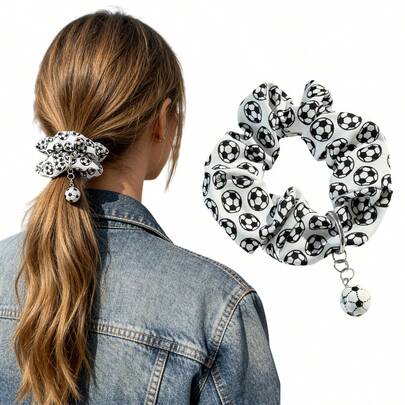 World Cup Football Shaped Scrunchie With Football Pendant Hair Tie, Hair Accessory