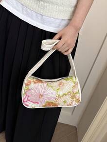 Floral Sequin Embroidered Underarm Bag, Women's Elegant Mesh Fabric & PU Trim Shoulder Hobo Bag For Daily & Party - Green - View 8