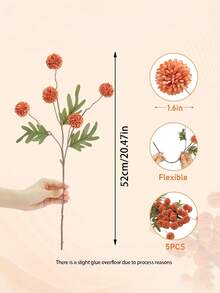4件裝人造菊花球、焦橙色仿真蒲公英球莖，絲花裝飾，適用於居家、客廳、婚禮、鄉村風裝飾 - 彩色 - 查看 5