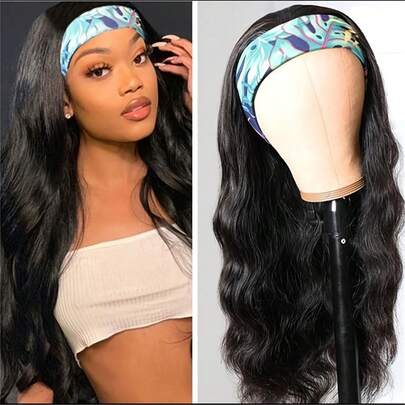 Headband Wig Human Hair Body Wave 40 Inch Glueless None Lace Front Wig Brazilian Virgin Hair Wear And Go Wigs For Women 250% Density Wigs Natural Black Color