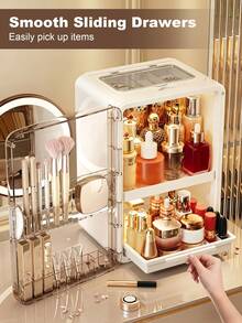 Makeup Organizer With Drawers, Cosmetic Display Case With Brush Holders, Cosmetic Storage For Dresser Vanity And Bathroom Countertop, Easy To Store Lipsticks, Nail Polishes, Perfumes, Eyeshadow Palettes, White - 白色 - 查看 3
