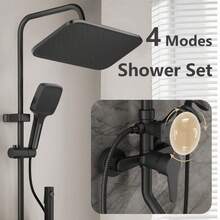 Black Four-Speed Adjustable Faucet, Pressurized Shower Head And Top Spray Combination, With Shelf, Household Essentials - Black - View 2