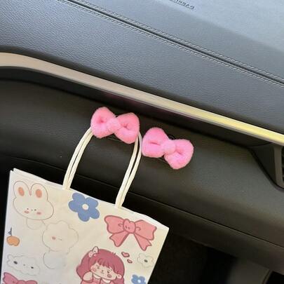 Cute Bow Decor Car Hanging Hook - Adorable Dashboard Accessory With Adhesive Design, Multipurpose Car Interior Hook, Practical Organizing Tool Loved By Women