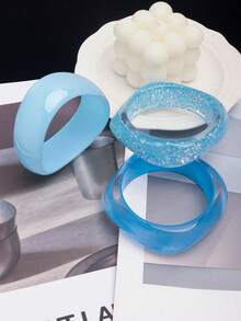 3pcs Set Elegant Minimalist Purple Asymmetrical Resin Bracelet Set, Suitable For Personal Style - Baby Blue - View 3