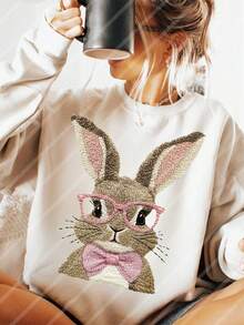 10-Inch Cute Easter Bunny Embroidery Style Design DIY Iron-On Transfer Patch, Clothing Decoration, Suitable For T-Shirts, Sweatshirts, Fabric Decor, Pillow Covers, Tote Bags And Garment Decoration, Easter Holiday Party Decor, Durable Plastic Heat Transfer Sticker - Multicolor - View 9