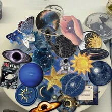 50pcs Space Themed Stickers For Scrapbooking, Diary, Planner, Card, Envelope, Luggage, Skateboard, Phone, Tablet, Toilet, Bathroom - Space - View 1