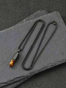 男士简约几何六边形切割黑色玛瑙虎眼石吊坠项链，单件装，黑色、棕色、金色、银色可选。 - 2227 - 查看 10