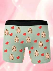 1 chiếc quần lót nam kiểu boxer in hình trái tim đỏ theo yêu cầu, màu đen, co giãn, thoáng khí, ngộ nghĩnh, cá nhân hóa, thích hợp làm quà tặng/kỷ niệm. - Nhiều màu - Xem 2