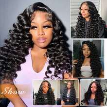 SHINEHAIR 13x6 HD Curly And Wavy Lace Front Wig, Pre-Plucked, 180% Density, Wet Look, Glueless, Human Hair - Natural Black - Xem 4