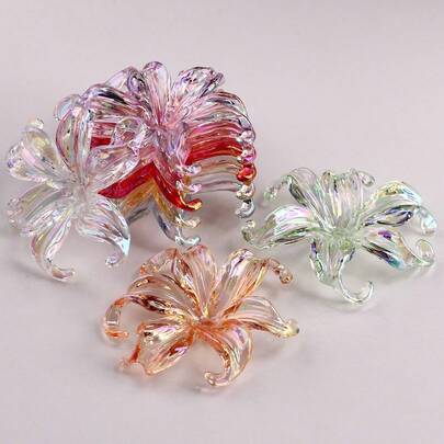 Nút trang trí hình hoa ly bằng acrylic trong suốt óng ánh, hạt trang trí hình hoa diên vĩ 3D dùng để tự làm phụ kiện tóc kiểu cổ điển.