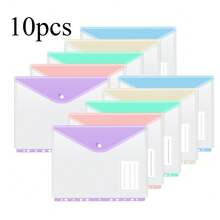 11-Hole A4 Clear View Binder, Colorful Side PP Thick File Folder With Memo Pocket And Button Closure, 5pcs/10pcs Set, Each Can Hold Up To 200 Sheets, Suitable For Back To School, Office And Study Organization. - Sets - View 10