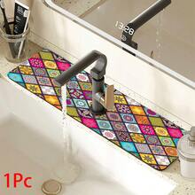 1 pieza Alfombrilla para grifo con estampado bohemio, de poliéster duradero, de secado rápido, fácil de limpiar, adecuada para cocina y baño, fácil instalación, decoración diaria, regalo, alfombrilla de baño, alfombrilla de grifo duradera, accesorio de grifo - Multicolor - Ver 15