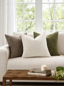 1PC Textured Throw Pillow Covers Thick Chenille Decorative Pillows, Modern Boho Farmhouse Home Decor Neutral Cushion Covers For Couch Sofa Living Room Bedroom - White - View 3