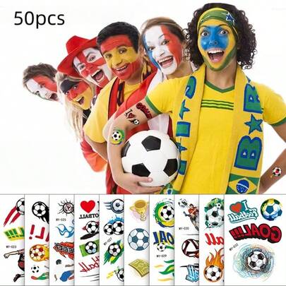 20张/50张/100张世界杯国旗图案临时纹身贴纸，足球比赛啦啦队面部纹身贴纸