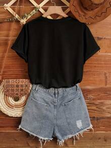 B038[Duck Print Round Neck Short Sleeve T-Shirt]-Koszulki - Black - View 2
