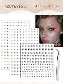 Stick On Fake Lip Stud Fake Nose Ring Hoop Fake Face Piercing Fake Nose Stud Fake Eyebrow Piercing Balls Silver Cool Punk Y2K Makeup For Halloween - Multicolor - View 1