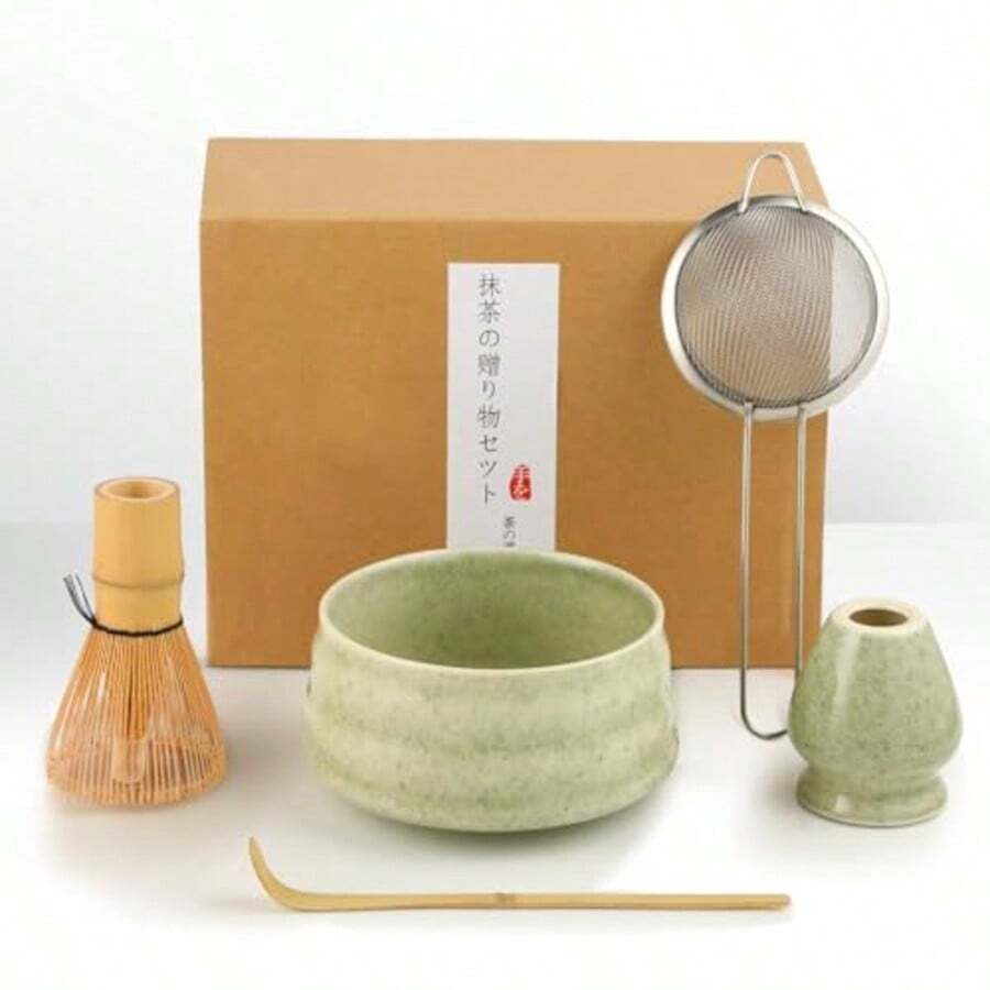 Juego de té matcha japonés, juego de té matcha japonés tradicional, también se puede regalar a amigos o colegas - Estilo aleatorio - Ver 1