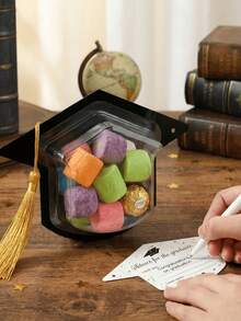 12 Clear Candy Boxes Shaped Like Graduation Caps With Tassels, Perfect For Back-To-School Gifts, Classmate Party Gift Wrapping, Graduation Party Decorations, Gift Boxes, Suitable For Event Decorations, Celebrating Graduation, And Party Favors. - Multicolor - View 5