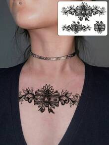 Adesivo de tatuagem temporária com corrente de borboleta para perna (1 unidade), de uso único, com estampa floral e de corrente. Ideal para braços, costas, pernas e cintura. À prova d'água e resistente ao suor. Adesivo de tatuagem sexy e estiloso, com aparência muito realista. Fácil de usar e remover. Perfeito para casamentos, festivais de música e festas. - Preto - Ver 7