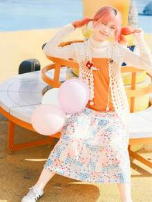 1 Peça Saia Chiffon Xadrez Floral Vintage, Saia Longa Impressa Aleatoriamente com Vibração Jovem para o Verão, Tom de Cor de Floresta, Saia Envelope de Cintura Alta Ideal para Praia, Final de Semana, Férias, Festa, Estilo Floral Picnic - Multicolorido - Visão 10