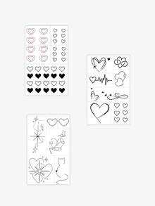 3pcsStickers, Minimalist Line Heart, Starburst, ECG, Temporary Tattoo Stickers, For Arms, AbdomenAnd Legs, Non-Reflective, Realistic Tattoo, Suitable For People, For Daily Use, Can Last3-5Days - Multicolor - View 4