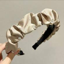 1件裝女士緞面荷葉邊水鑽髮箍，奢華絲綢感寬版髮圈，防滑高蓬髮飾，適用日常與派對髮帶 - 彩色 - 查看 5