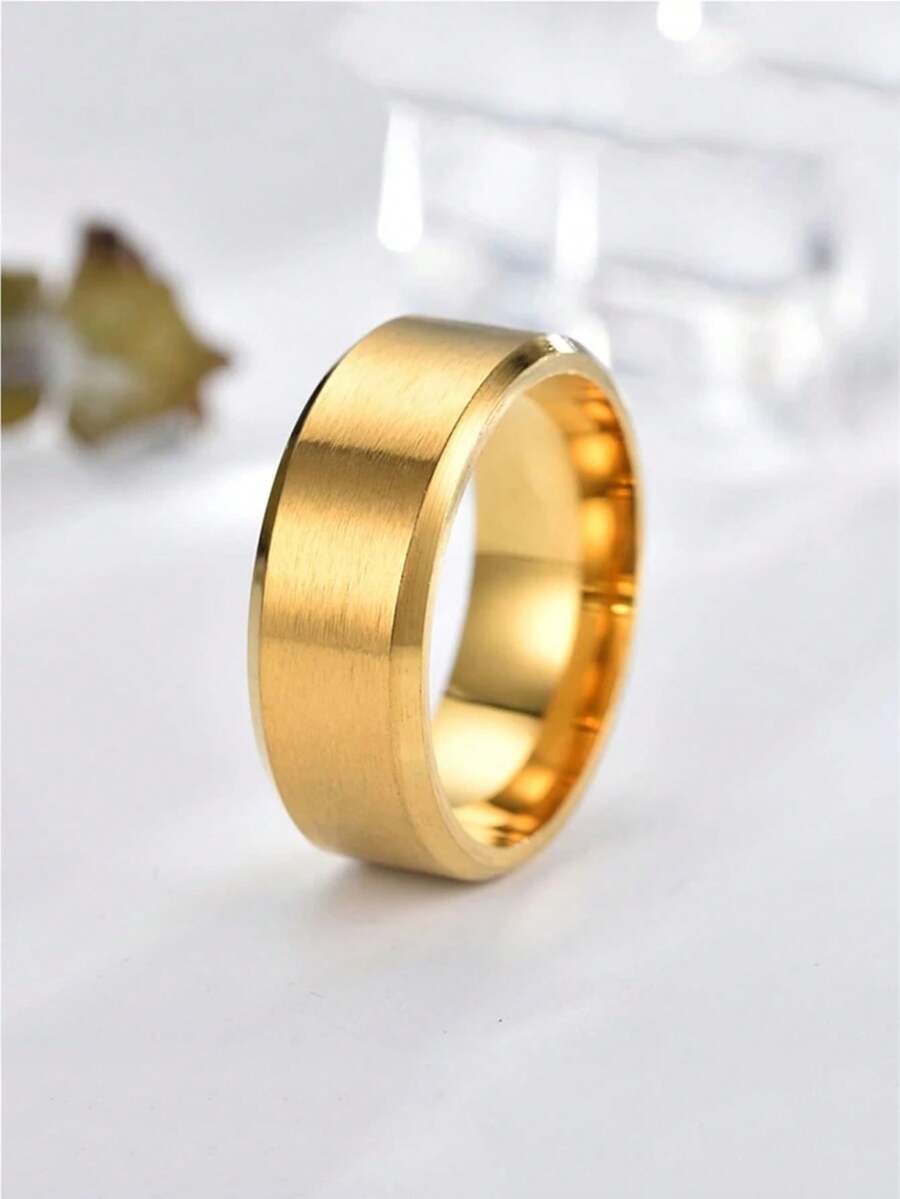 1 pieza Anillo de acero inoxidable minimalista y elegante de 8MM con bisel para hombres - Borde biselado simple - Ver 1