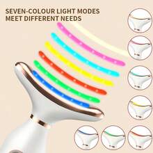Masseur de cou et de visage portable rechargeable, 7 modes d'éclairage, 3 réglages de vitesse, masseur compact pour la maison et les voyages pour les femmes, cadeau parfait - Multicolore - Voir 4