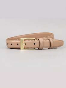 女款優雅時尚百搭PU腰帶，適合日常穿著、聚會、旅行，可用於裝飾牛仔褲、休閒褲、西裝褲、洋裝 - 卡其色 - 查看 5