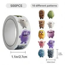 500 st/rulle söta fluffiga monsterklistermärken, kawaii lurviga varelser klistermärken i rulle för gör-det-själv-dagbok, gitarr, laptop, kuvertförsegling och presentinslagning - Multifärgad - Visa 12