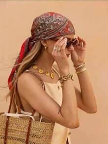 1 chiếc khăn bandana nữ in họa tiết Paisley & Cashew, kích thước 70*70cm, thời trang và đa năng, phù hợp sử dụng hàng ngày. - Đỏ - Xem 4