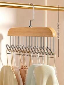 1pc Light Wood Color / Natural Wood Color / Vintage Color / Cream White Hook Hanger, Eight-Hook Solid Wood Household Hanger For Vests, Underwear, And Camisoles, Multi-Functional Rotatable Wave Hanger - Multicolor - View 13