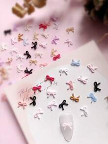 100 piezas de mini lazos para decoración de uñas, adecuados para primavera & verano, delicados & exquisitos, se pueden usar como decoración de uñas, joyería de uñas estilo japonés DIY, accesorios para uñas, mezcla de colores aleatorios, suministros para arte de uñas, gemas para uñas, dijes para uñas - Multicolor - Ver 7