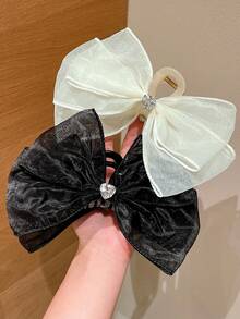 1件装 时尚女士新款心形水晶水钻网状蝴蝶结发爪夹，浪漫轻盈的发型配饰，适合洗脸、化妆、搭配服装、送礼、海滩度假、约会、通勤、节日、派对等场合。 - 彩色 - 查看 4