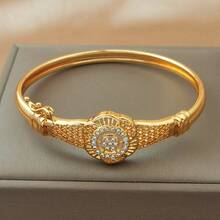 1 chiếc vòng tay mạ vàng đính đá Cubic Zirconia, kiểu dáng retro rỗng ruột, thích hợp cho nữ dự tiệc và đeo hàng ngày. - Vàng - Xem 9