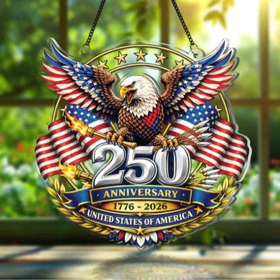 250周年纪念阳光捕手，爱国亚克力阳光捕手，雄鹰爱国窗饰，纪念美国建国1776-2026半个世纪