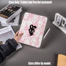 Ốp bảo vệ dạng gập chữ Y bằng acrylic trong suốt cao cấp có khe đựng bút. Màu hồng ngọt ngào với họa tiết thỏ đen trắng. Ốp bảo vệ dạng gập chữ Y bằng acrylic trong suốt cao cấp in hình thỏ dễ thương màu đen hồng tương phản. - Nhiều màu - Xem 2