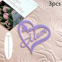 1pc/3pcs/6pcs Acrylic Flower & Butterfly Mother's Day Cake Topper, Suitable For Mother's Day, Mom's Birthday Party DIY Cake & Dessert Decoration - Multicolor - View 17