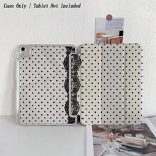 1個黑白波點蕾絲印花平板電腦保護殼，適用於iPad 11/A16/10th/Air4/5/6/Pro 12.9/2024/2025/2020/2021/2022/2023/10.2/10.9/Mini7，適用於Galaxy Tab A8/A9 Plus/S6 Lite/S7/S9FE PLUS/S10 Plus，適用於小米5/5pro/6/6pro/7/7pro/6s Pro，適合工作、旅行和居家使用，可折疊平板電腦保護殼 - 彩色 - 查看 1