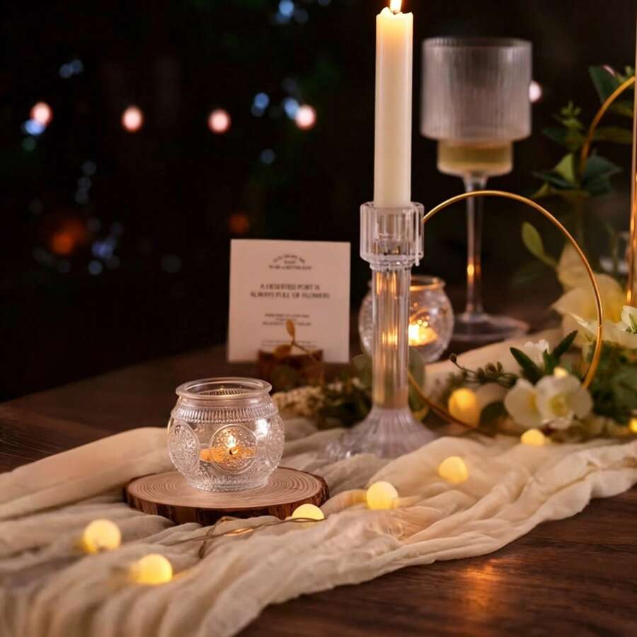 郁金香造型玻璃烛台，情人节礼物，烛台，郁金香烛台套装，玻璃茶蜡烛台，适合餐桌摆饰，营造温馨浪漫的烛光氛围，复古浪漫风格烛台，适合家居装饰、客厅装饰、卧室装饰、派对用品、新娘送礼会、迎婴派对、餐桌摆饰