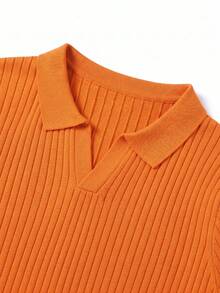 GRDR Men's Casual Solid Color Short Sleeve Ribbed Knit Sweater - Orange - View 6