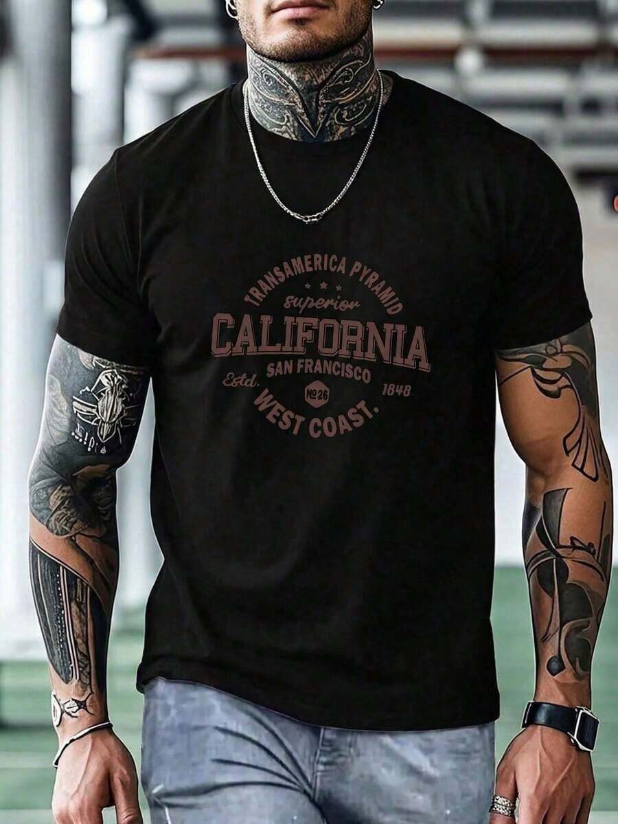 Men's Short-Sleeved T-Shirt With A Round Neck And Simple Design - Black - View 1