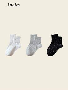 2/3/5双装女士彩色日式荷叶边波点短袜，亲子装，高弹力，抗菌防臭，柔软舒适，四季皆宜，透气针织面料，简约风格，居家、通勤、聚会、休闲度假、节日礼物 - 彩色 - 查看 18