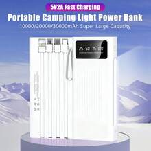 10000mAh Super Large Capacity 5V1A Portable Power Bank, High Appearance Business Minimalist Style Charger, Build With 4 Cables, 4 Modes Ultra-Bright Camping Lights, Travle Must Have, For 6 7 8 X XR 11 12 13 14 15 16 Pro Max For ,Android Phone, Gifts For Family, Friends, Kids,Birthday,Christmas, Winter, Suitable For Outdoor Play, Shopping, Traveling, Portable Power SupplySuper Fast Charging,LED Power Display, Portable Charger For Android Devices With USB And Type-C Ports, Stable Polymer Lithium Battery. - White-1A - 查看 1