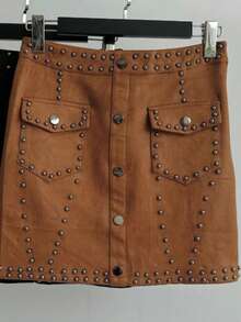 Suede Skirt With Stylish And Elegant Stud Details, A  For Rodeos In 2026. - Camel - Ver 3