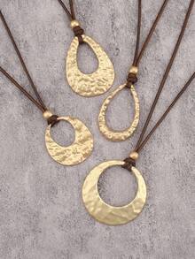 1pc Minimalist Round Beaded Alloy Pendant Necklace, Asymmetrical Geometric Circle Pendant, Daily Accessory, Gift For Girlfriend/Young Lady - Wax Rope - View 13